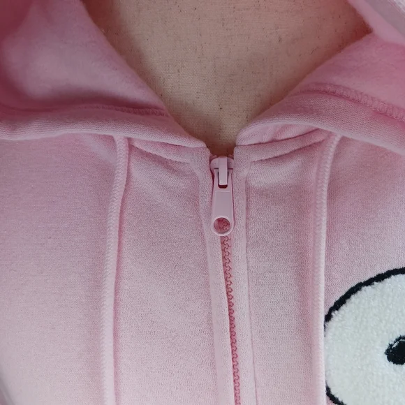 PEANUTS Snoopy Full Zip Hoodie Woodstock Embroidered Sweatshirt Pink Size L NEW - Picture 8 of 16